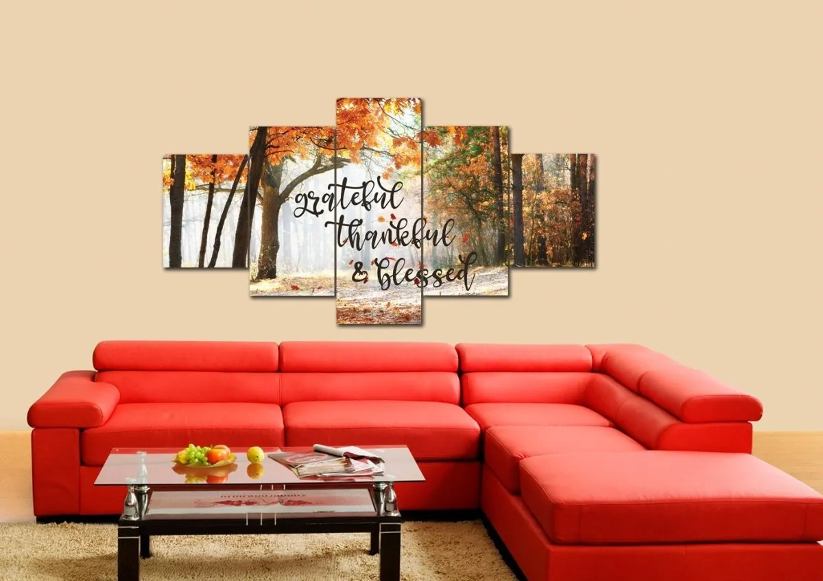 Autumn Leaves Thankful, Grateful & Blessed Wall Decor - Christian Canvas Wall Art