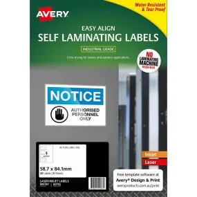 Avery 00752 Self Laminating Labels 4Up 58 X 84Mm Pack 5