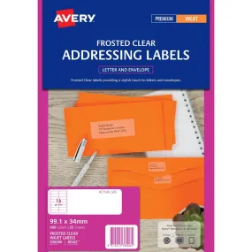 Avery 936006 J8562 Address Label Frosted Clear Inkjet 16Up Clear Pack 25
