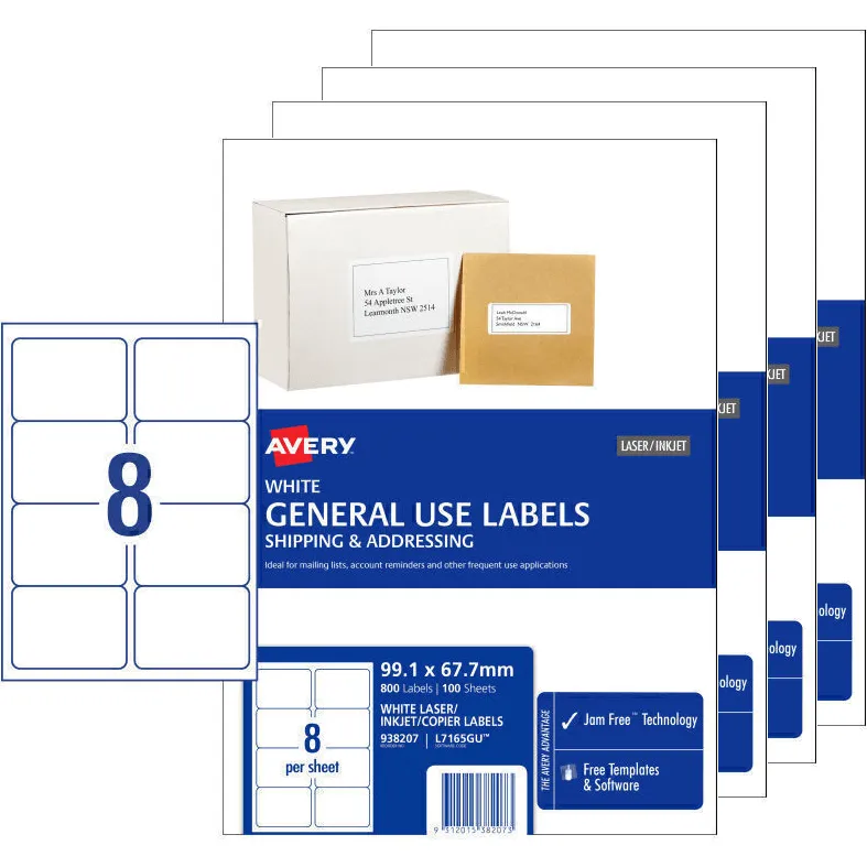 Avery 938207 L7165 General Use Laser Inkjet Copier Label 8/Page White Pack 100 Sheets Pack 4