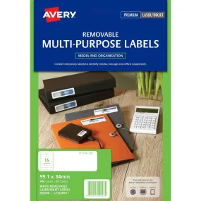 Avery 959048 L7162 Removable Multi-Purose Label Laser Inkjet 16Up White Pack 25