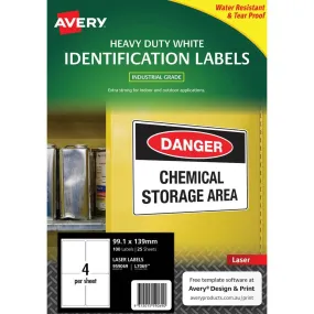 Avery 959069 L7069 Heavy Duty Laser Labels White 4Up Pack 25