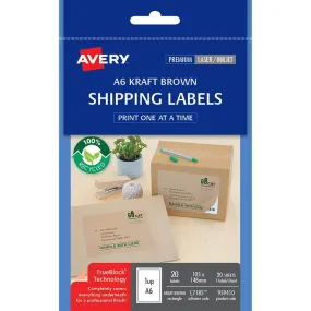 Avery 959410 L7185 100% Recycled Shipping Label A6 105 X 148Mm Kraft Brown Pack 20