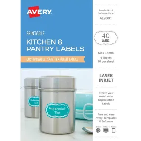 Avery Ae9001 Printable Kitchen And Pantry Labels 60 X 34Mm Textured White Pack 40