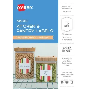 Avery Ae9005 Printable Kitchen And Pantry Labels 60 X 84Mm Textured White Pack 16