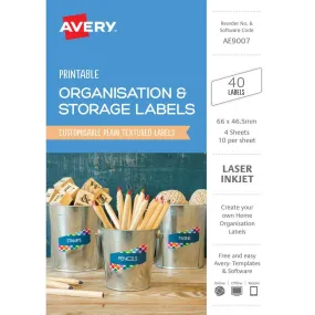 Avery Ae9007 Printable Organisation And Storage Labels 66 X 46.5Mm Textured White Pack 40