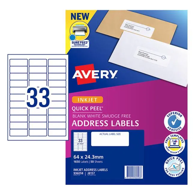 Avery Label J8157-50 Inkjet 50 Sheets