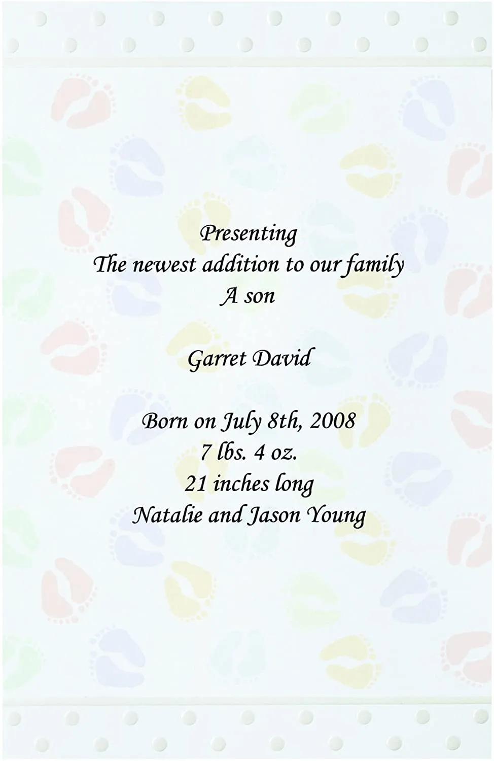 Baby Footprints Printable Invitations - 12 pack