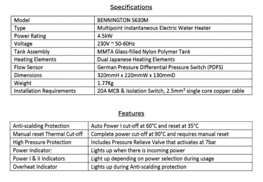 Bennington Z630M Multi-point Water Heater