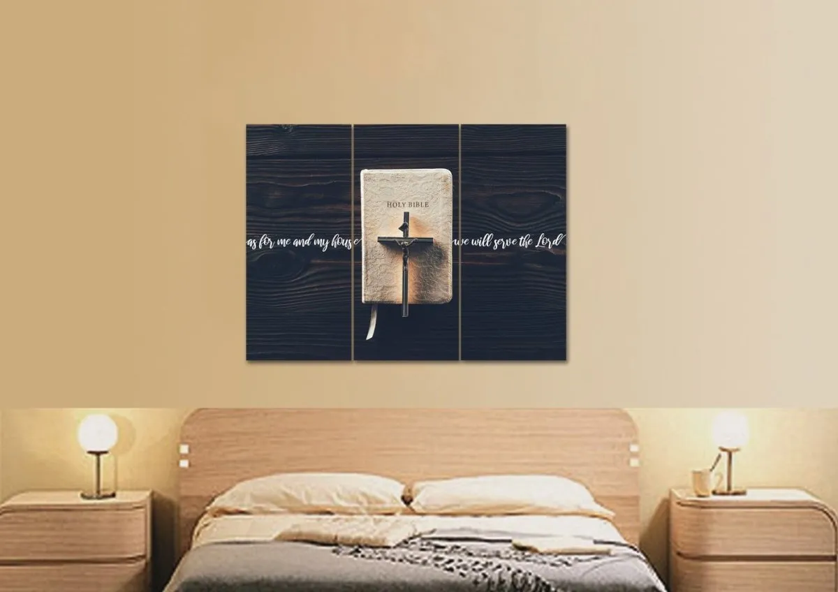 Bible & Cross As For Me And My House We Will Serve The Lord 1 Wall Art - Christian Canvas Wall Art