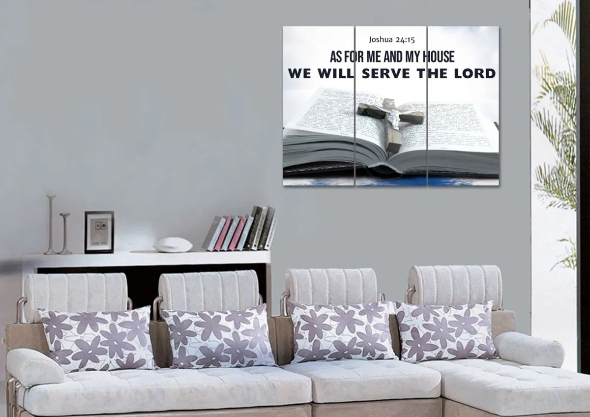 Bible & Cross As For Me And My House We Will Serve The Lord 2 Wall Art - Christian Canvas Wall Art