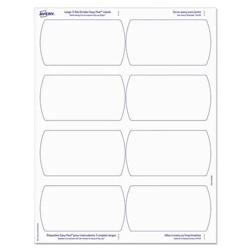 Big Tab Printable Large White Label Tab Dividers, 5-tab, 11 X 8.5, White, 20 Sets