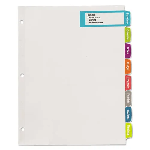 Big Tab Printable Large White Label Tab Dividers, 8-tab, 11 X 8.5, White, 20 Sets