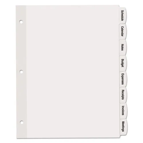 Big Tab Printable White Label Tab Dividers, 8-tab, 11 X 8.5, White, 20 Sets
