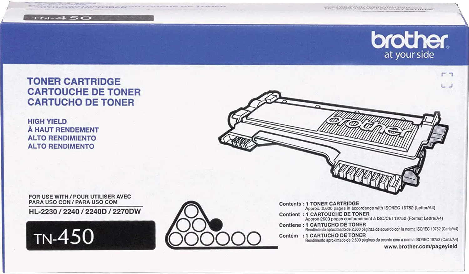 Brother Genuine High-Yield Black Toner Cartridge, 2600 Pages - TN450