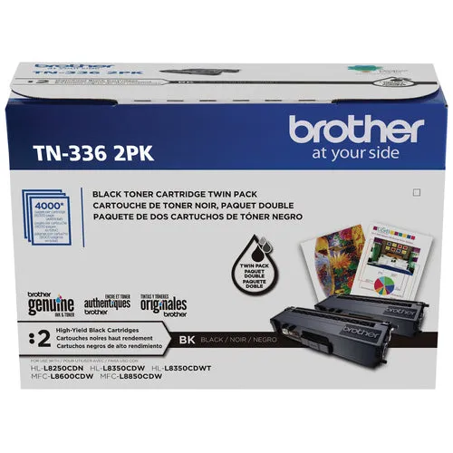 Brother Genuine High-Yield Black Toner Cartridge (Twin Pack), 4000 Pages/Cartridge - TN-336-2PK