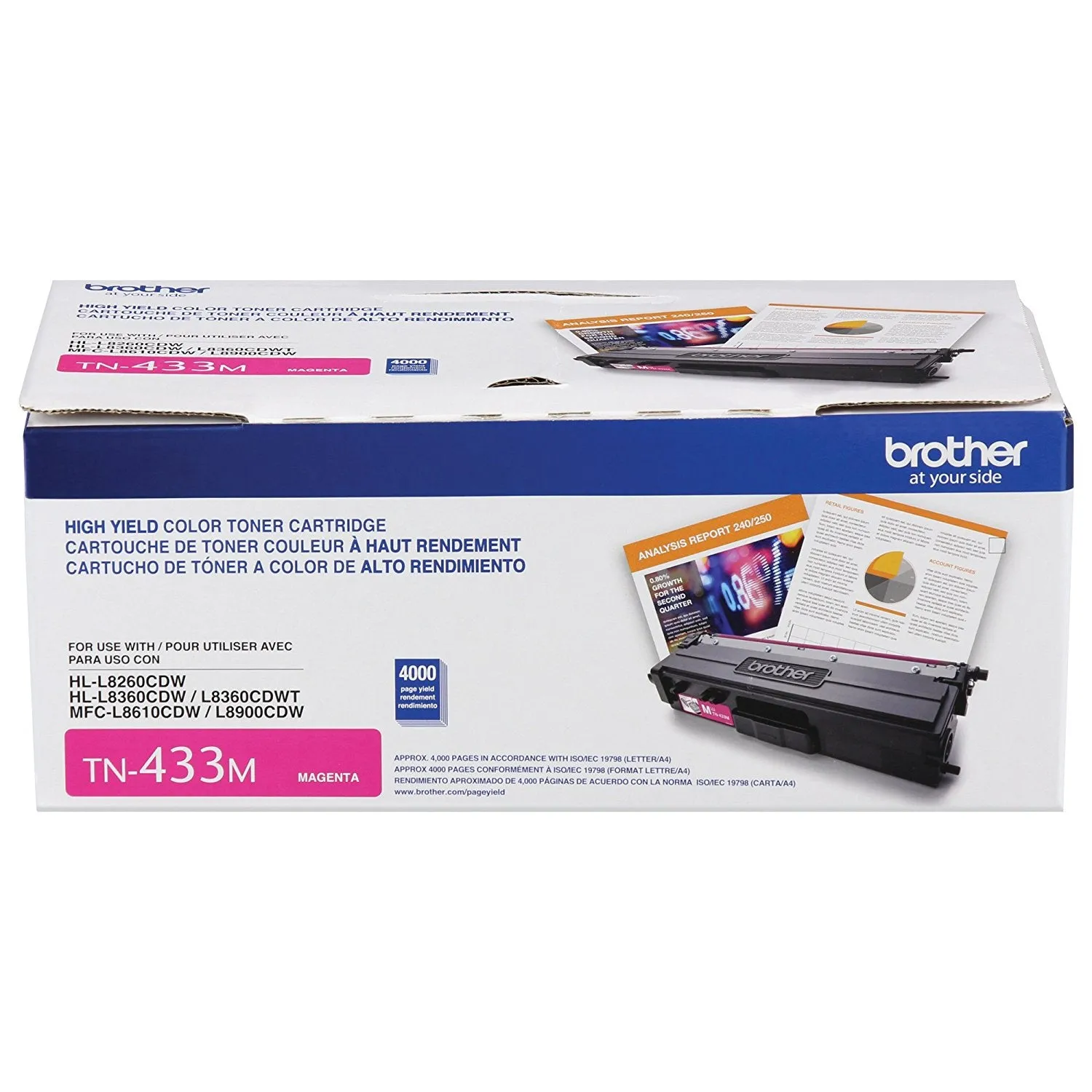 Brother Genuine High-Yield Magenta Toner Cartridge, 4000 Pages - TN433M