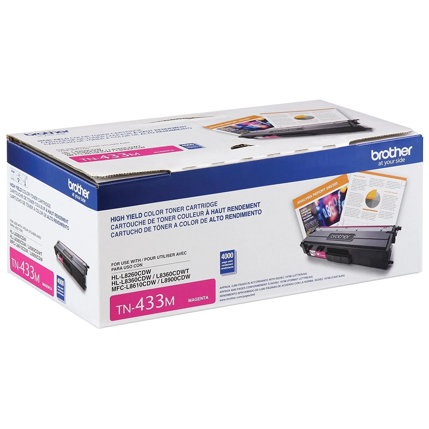 Brother Genuine High-Yield Magenta Toner Cartridge, 4000 Pages - TN433M