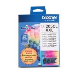 Brother Genuine LC205CL Super High-Yield 3-pack Color Ink Cartridges, C/M/Y, 1200 Pages - LC2053PKS