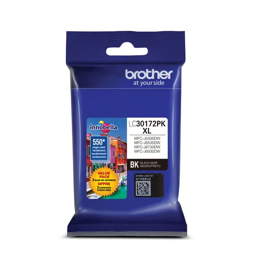 Brother Genuine LC3017 High-Yield 2-pack Black Ink Cartridges, 550 Pages - LC30172PK