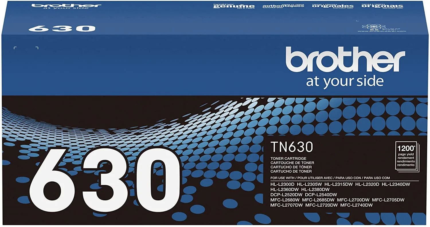 Brother Genuine Standard-Yield Black Mono Laser Toner Cartridge, 1200 Pages - TN630