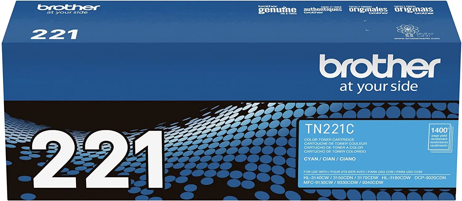 Brother Genuine Standard-yield Cyan Toner Cartridge, 1400 Pages - TN221C