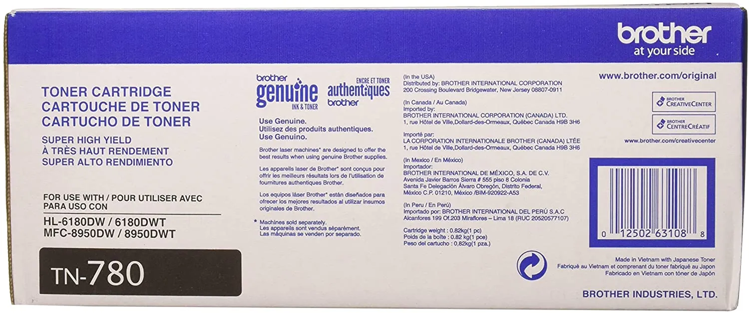 Brother Genuine Super High-yield Black Toner Cartridge, 12,000 Pages - TN780