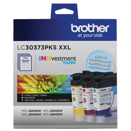 Brother INKvestment Tank Super High-Yield 3-pack Color Ink Cartridges, C/M/Y, 1500 Pages - LC30373PKS