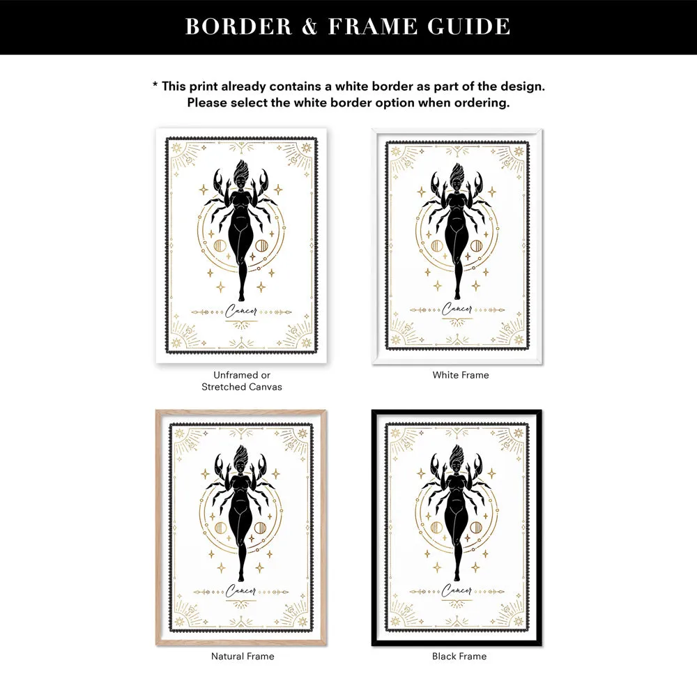 Cancer Star Sign | Tarot Card Style (faux look foil) - Art Print