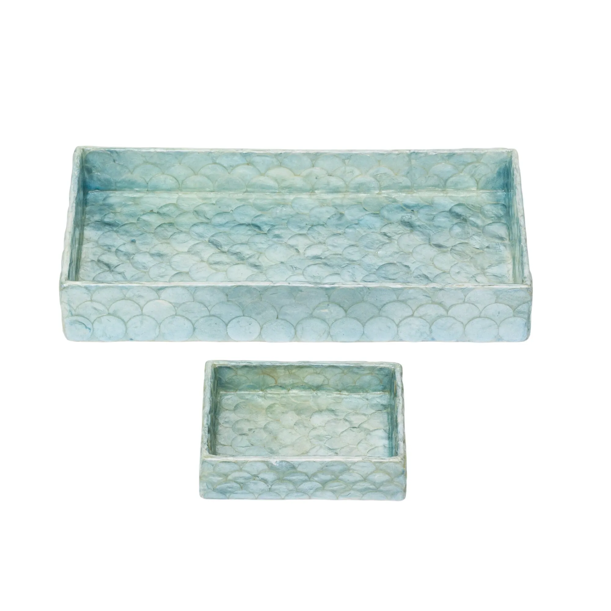 Capiz Trays, Aqua Blue , Set Of Two