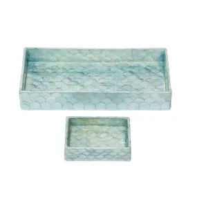 Capiz Trays, Aqua Blue , Set Of Two