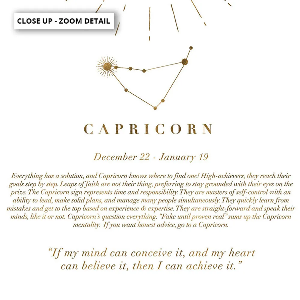 Capricorn Star Sign | Celestial Boho (faux look foil) - Art Print
