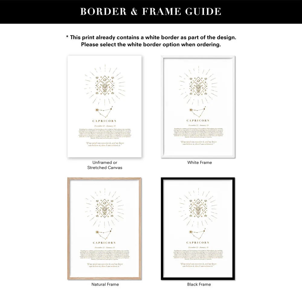 Capricorn Star Sign | Celestial Boho (faux look foil) - Art Print