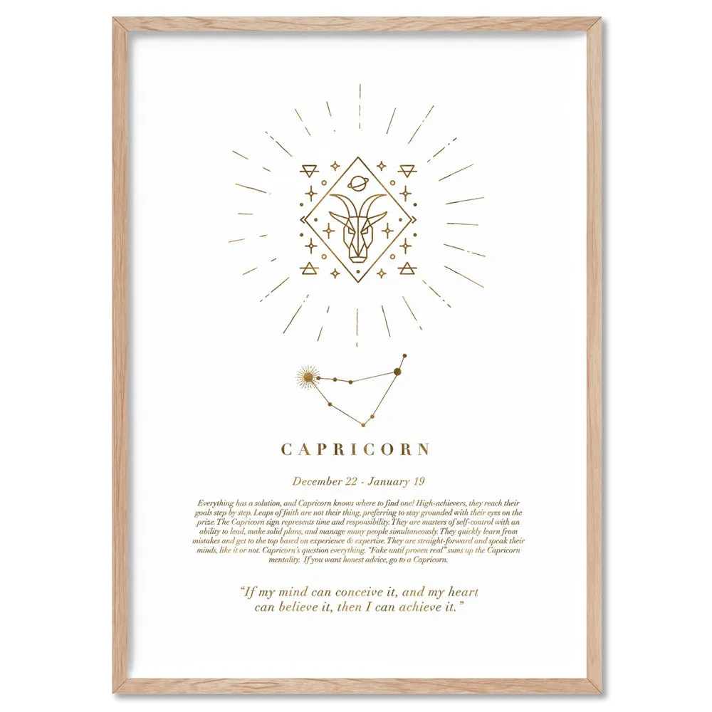 Capricorn Star Sign | Celestial Boho (faux look foil) - Art Print