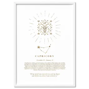 Capricorn Star Sign | Celestial Boho (faux look foil) - Art Print