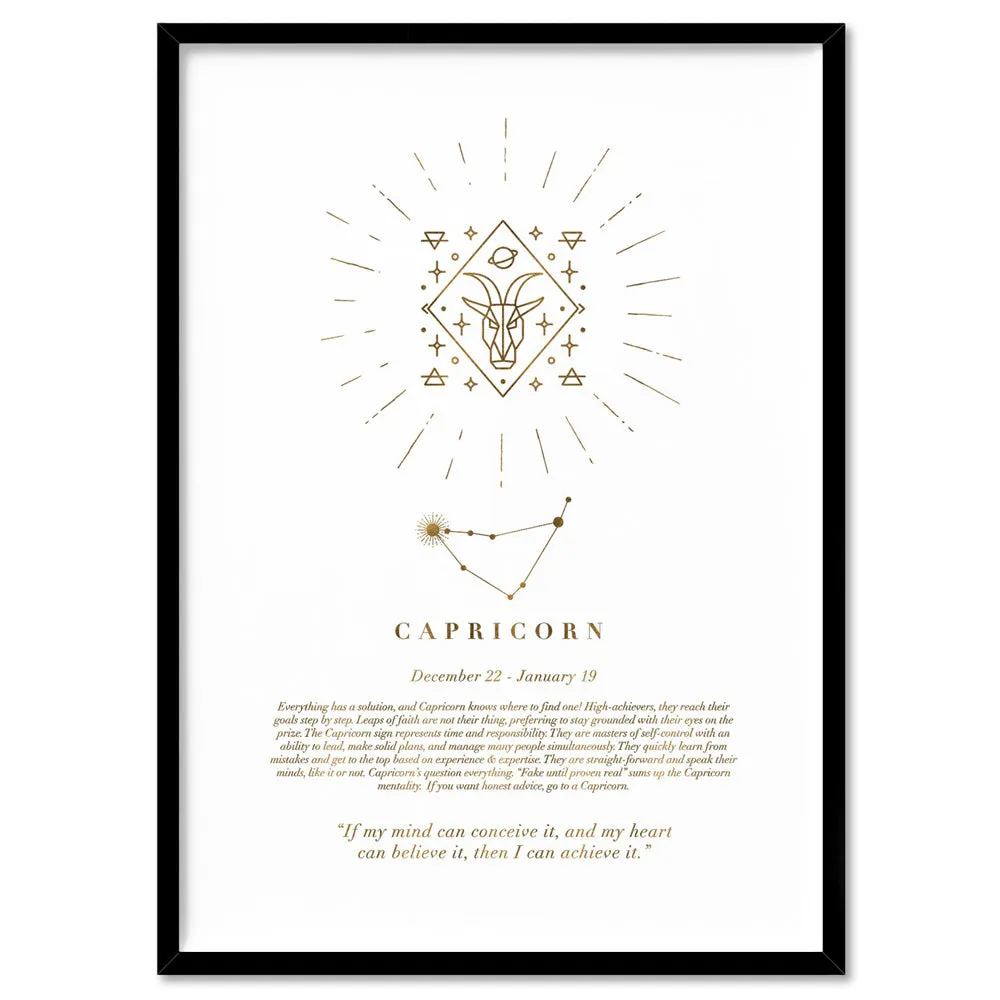 Capricorn Star Sign | Celestial Boho (faux look foil) - Art Print