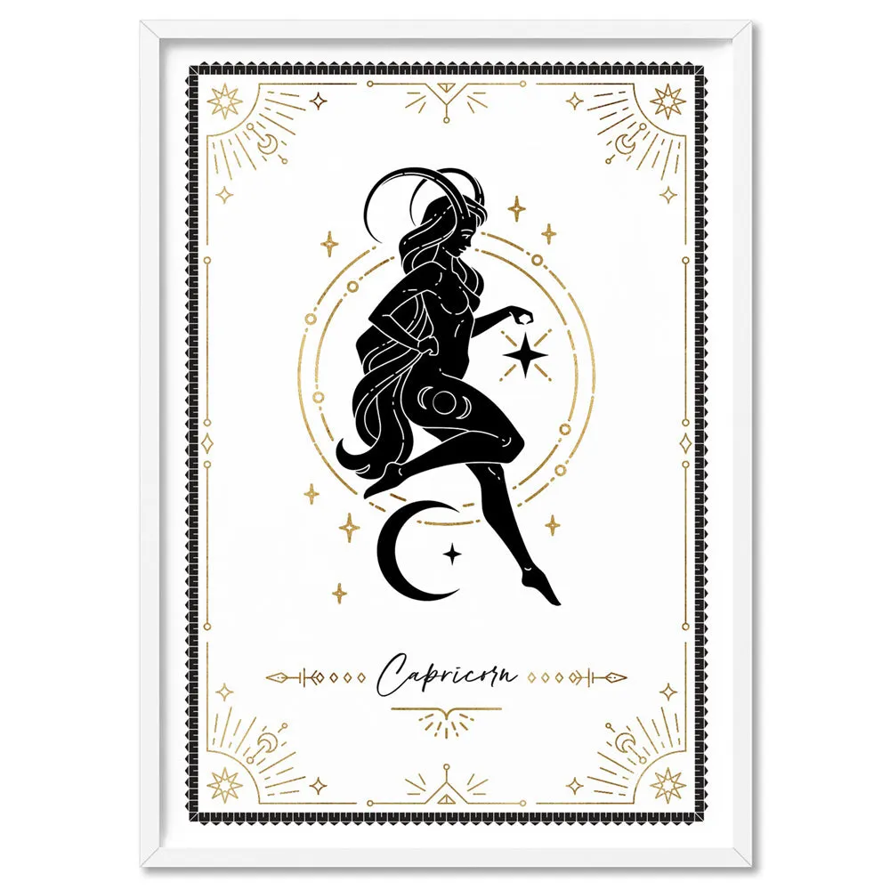 Capricorn Star Sign | Tarot Card Style (faux look foil) - Art Print
