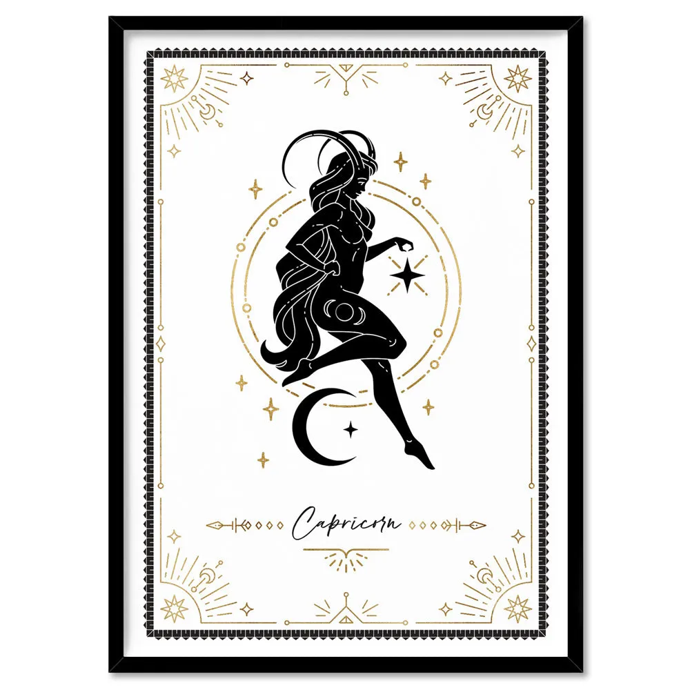 Capricorn Star Sign | Tarot Card Style (faux look foil) - Art Print
