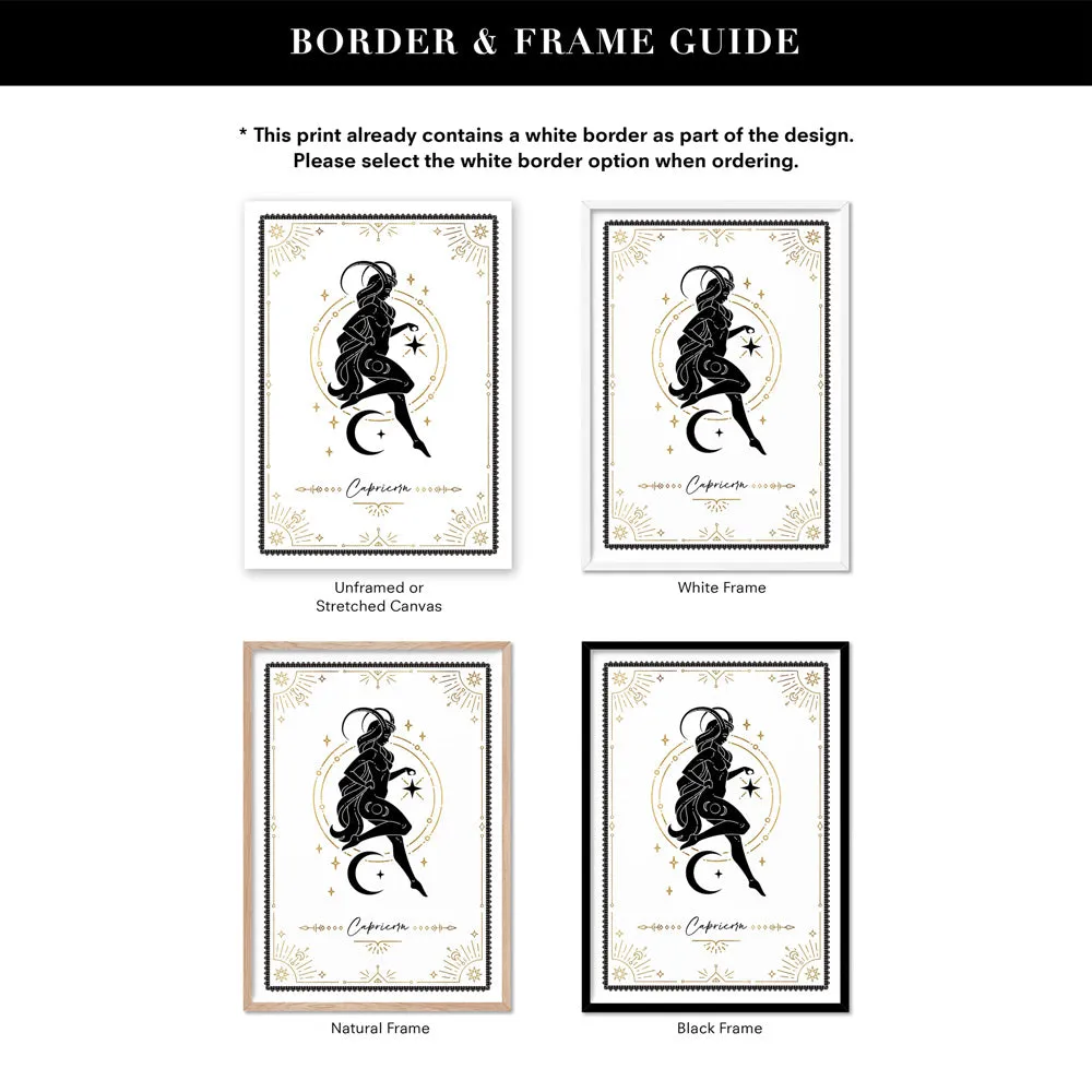 Capricorn Star Sign | Tarot Card Style (faux look foil) - Art Print