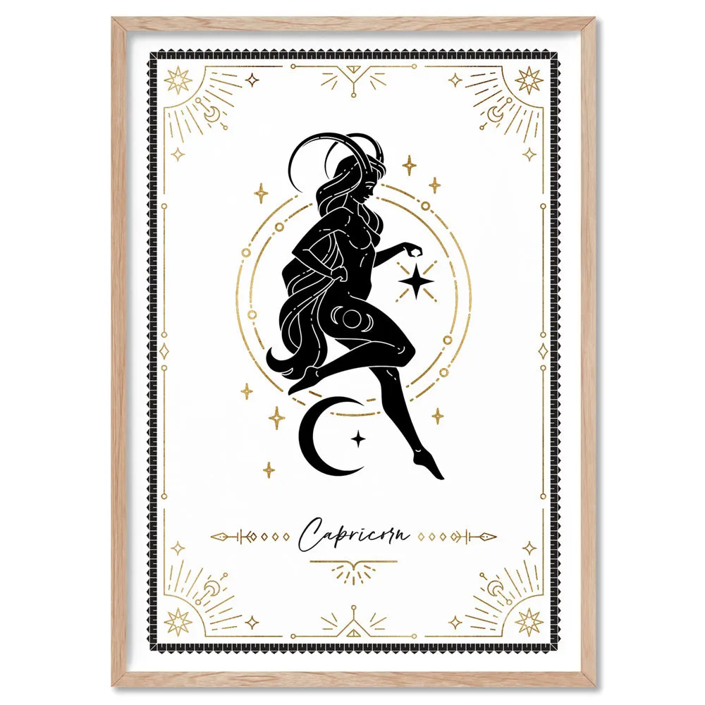 Capricorn Star Sign | Tarot Card Style (faux look foil) - Art Print