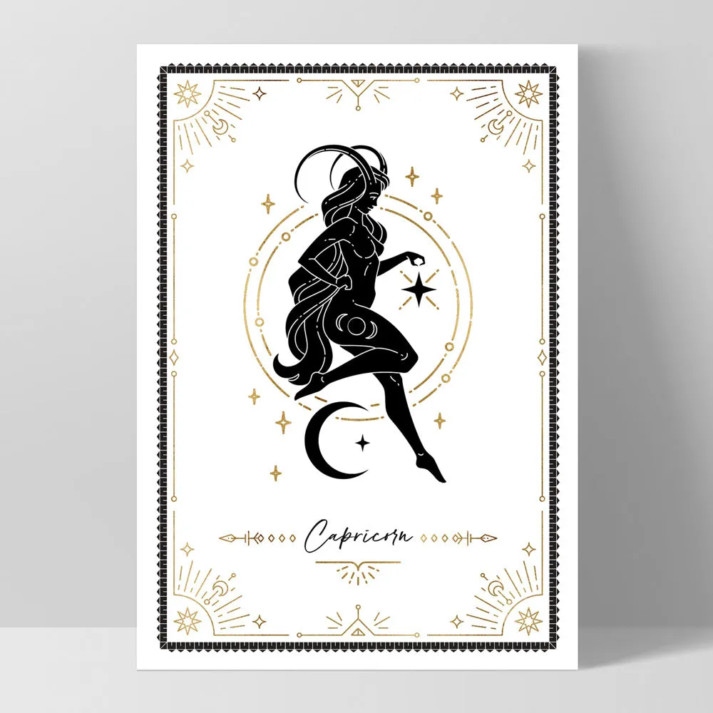 Capricorn Star Sign | Tarot Card Style (faux look foil) - Art Print