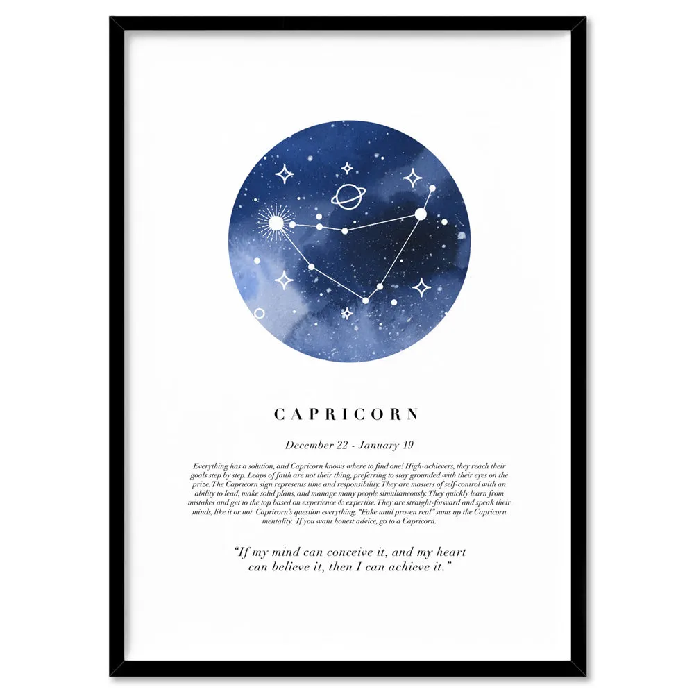 Capricorn Star Sign | Watercolour Circle - Art Print