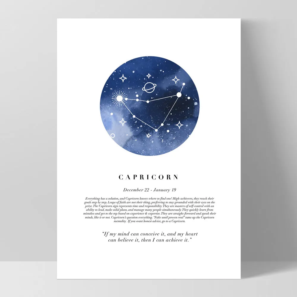 Capricorn Star Sign | Watercolour Circle - Art Print