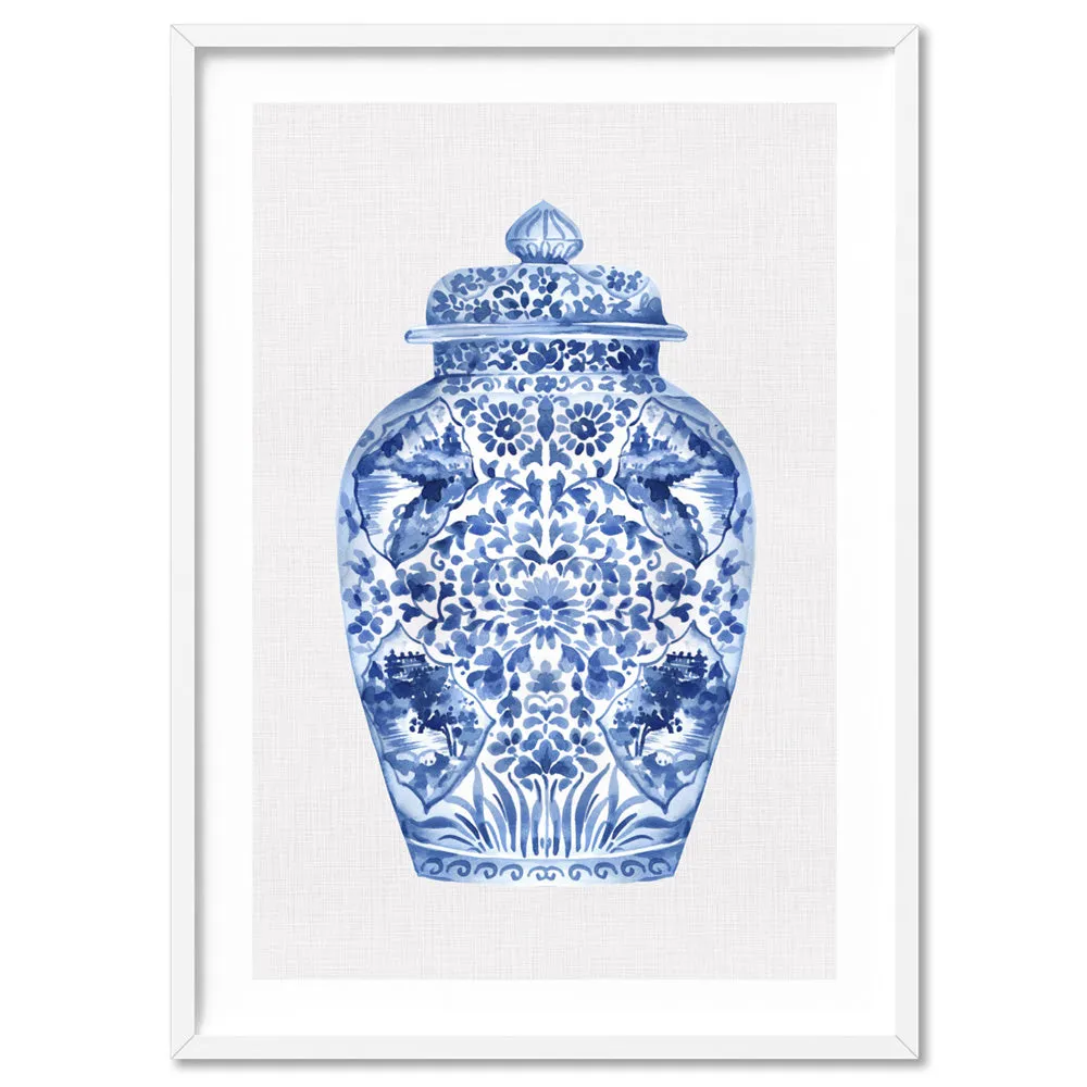 Chinoiserie Ginger Jar on Linen I - Art Print
