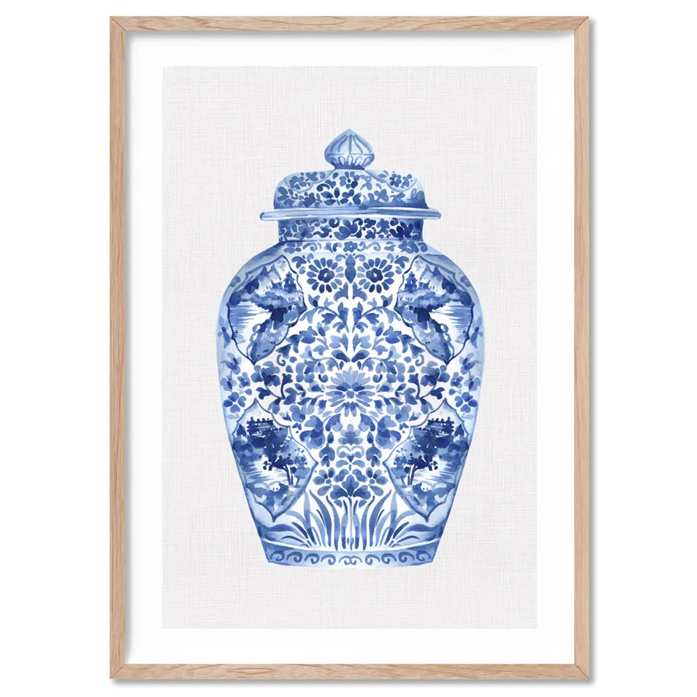 Chinoiserie Ginger Jar on Linen I - Art Print