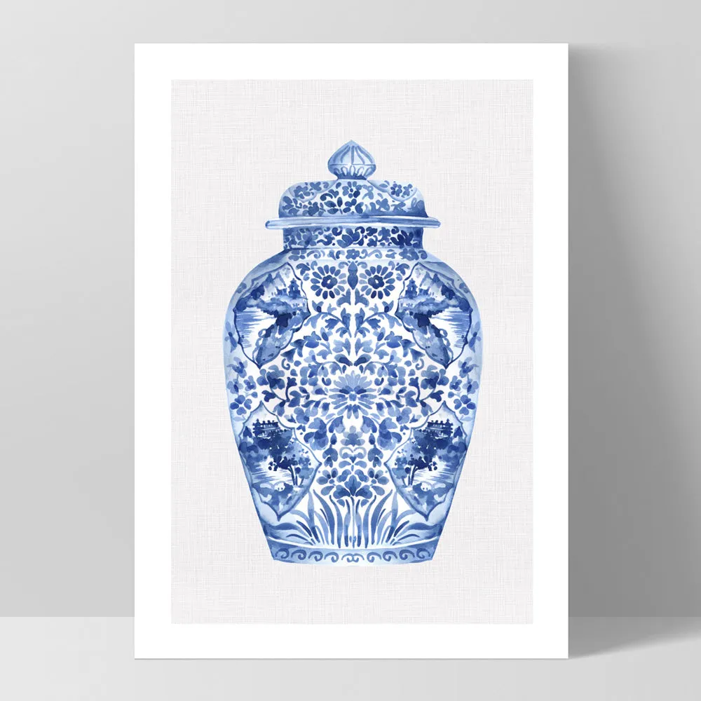 Chinoiserie Ginger Jar on Linen I - Art Print