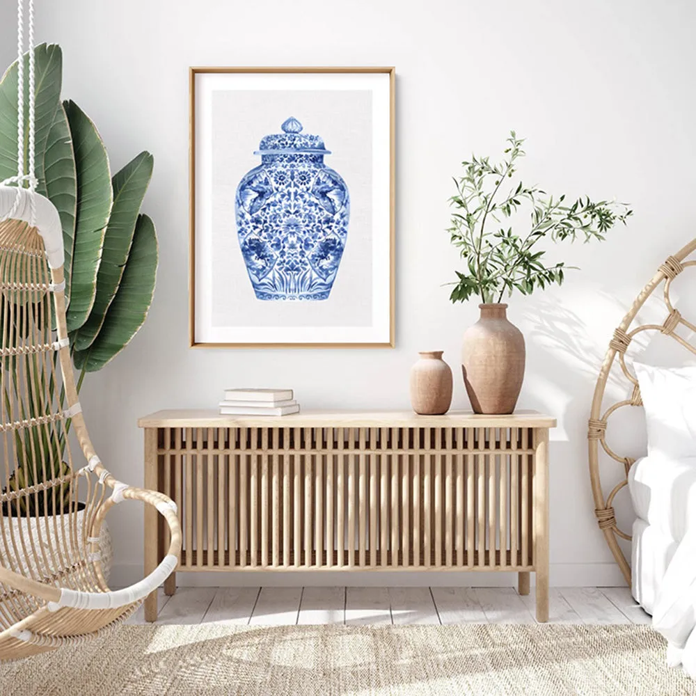 Chinoiserie Ginger Jar on Linen I - Art Print