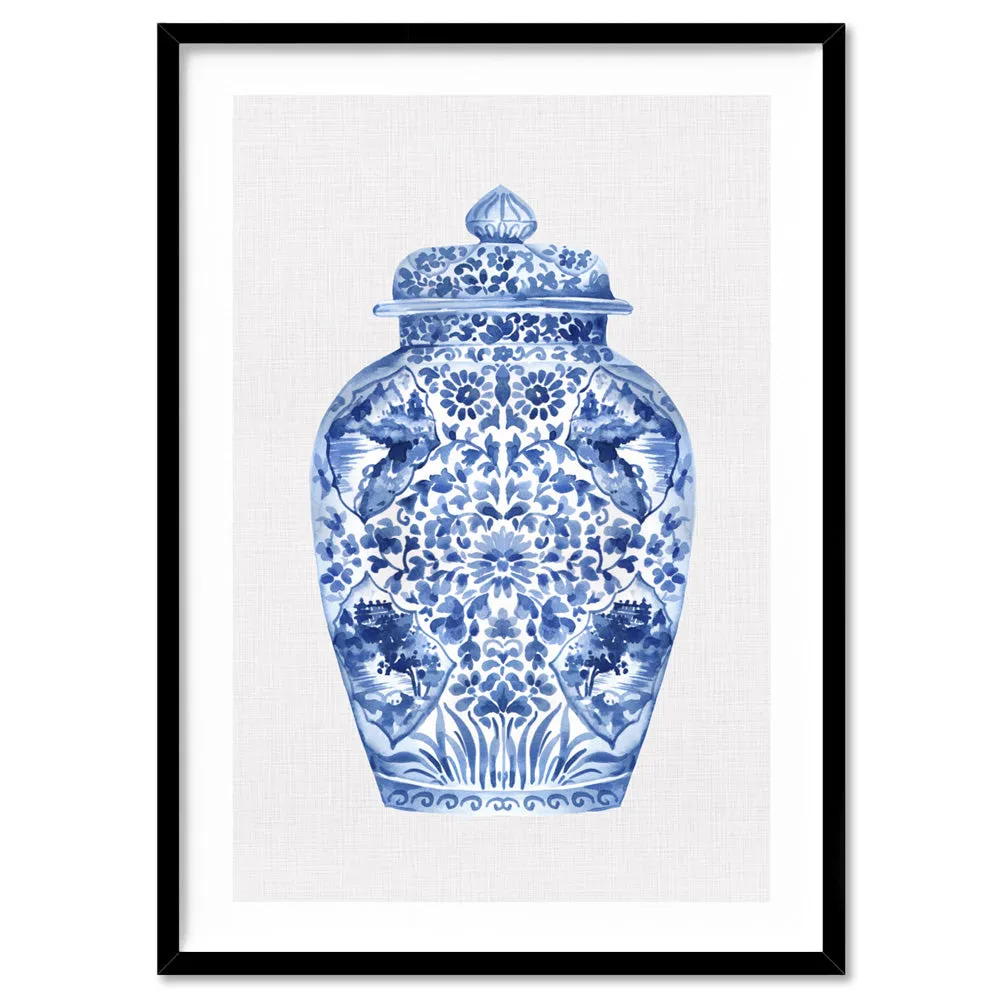 Chinoiserie Ginger Jar on Linen I - Art Print