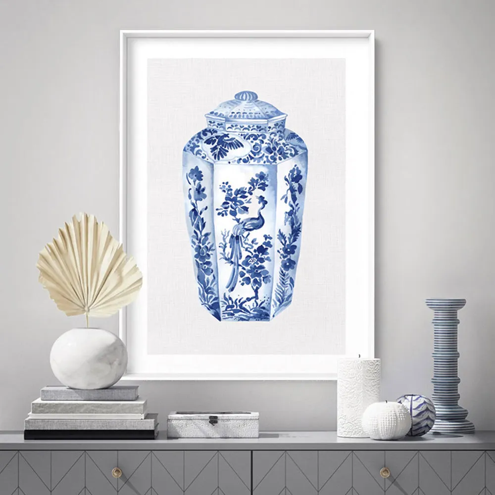Chinoiserie Ginger Jar on Linen II - Art Print