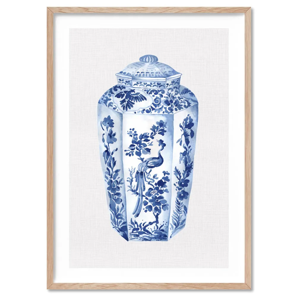 Chinoiserie Ginger Jar on Linen II - Art Print